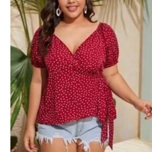 Polka Dot Knot Side Wrap Blouse